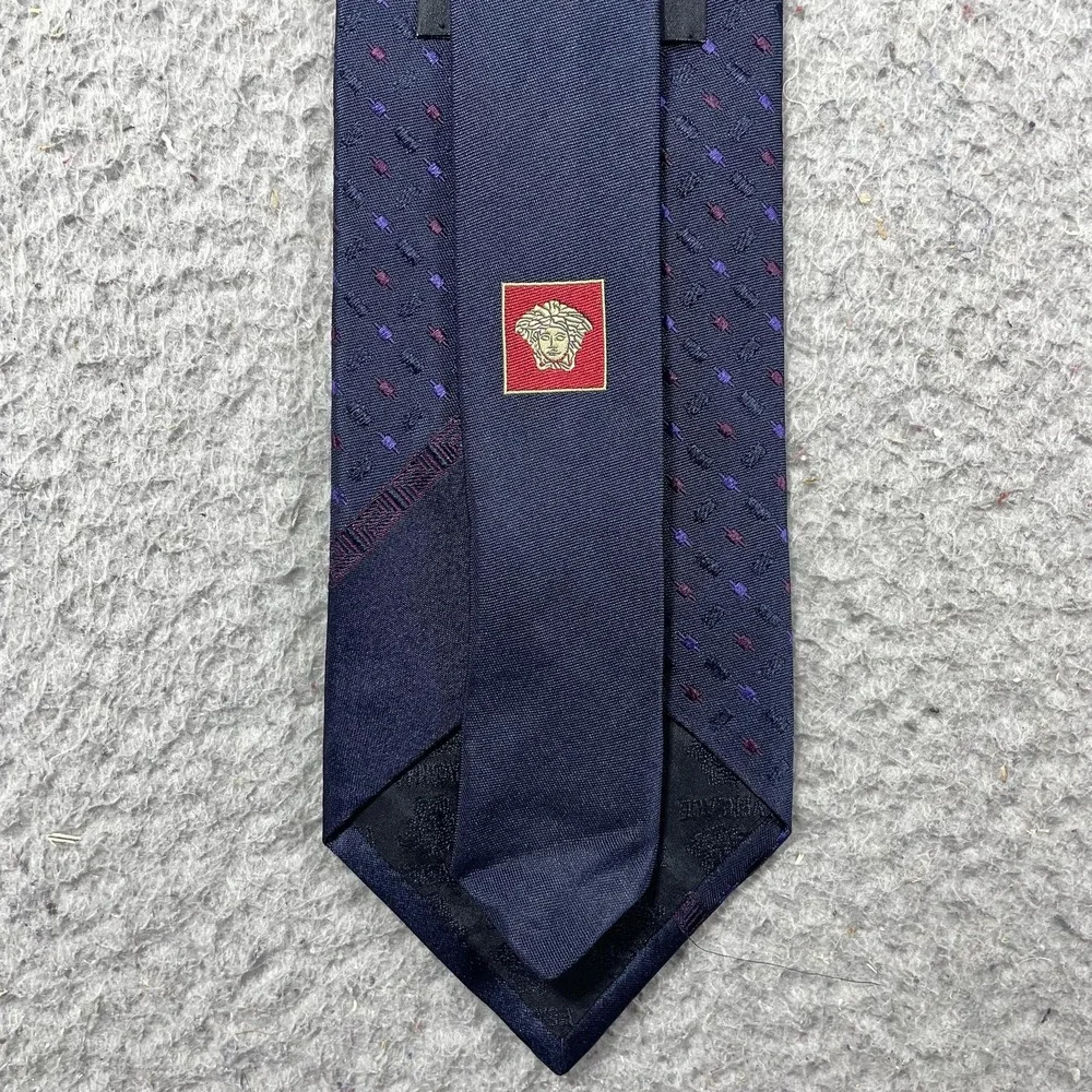 Versace Tie Mens One Size Blue Geometric Classic‎ Width Pointed Silk Necktie
